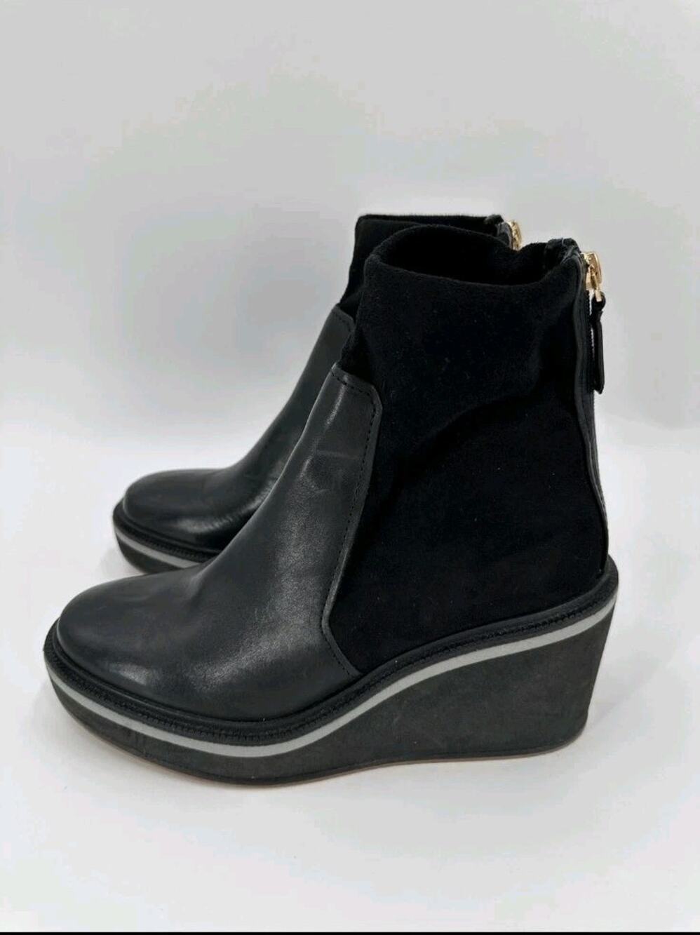 LOUISE ET CIE Platform Wedge Bootie Ankle 8.5 M Black Upper Leather